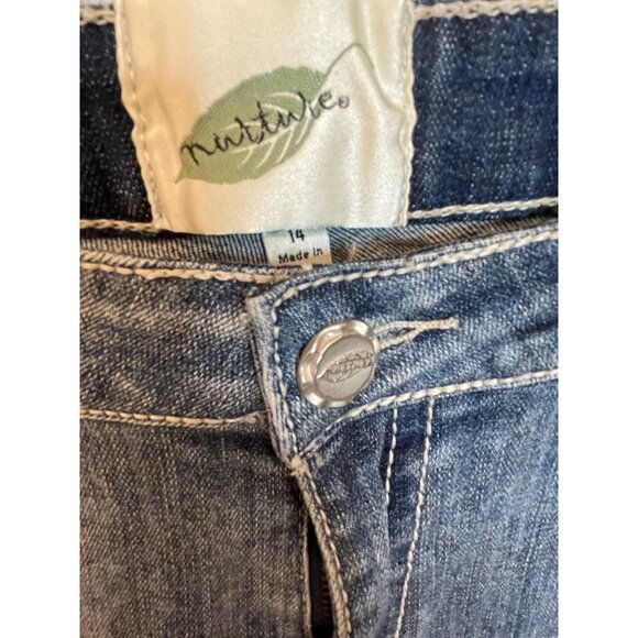 Nurture Womens Distressed Denim Jeans Subtle Leaf Print Raw Hem Size 14 - Picture 5 of 14